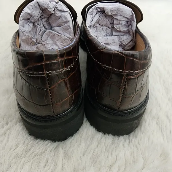 NEW Everlane The Lug Brown Crocodile Leather Chunky Loafers
