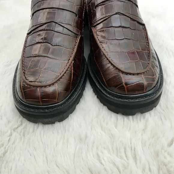 NEW Everlane The Lug Brown Crocodile Leather Chunky Loafers