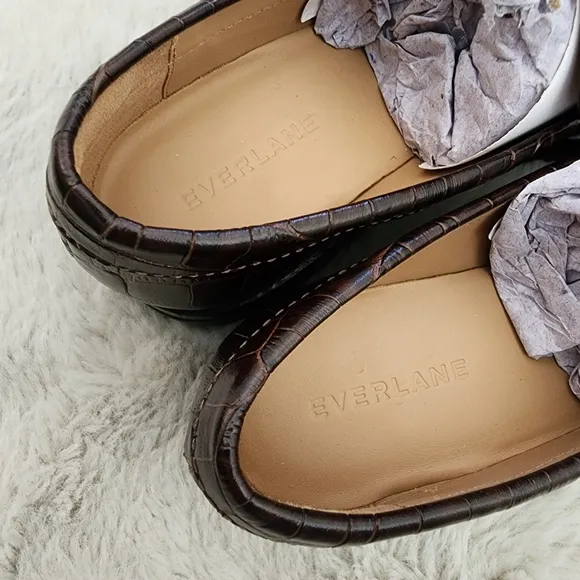 NEW Everlane The Lug Brown Crocodile Leather Chunky Loafers