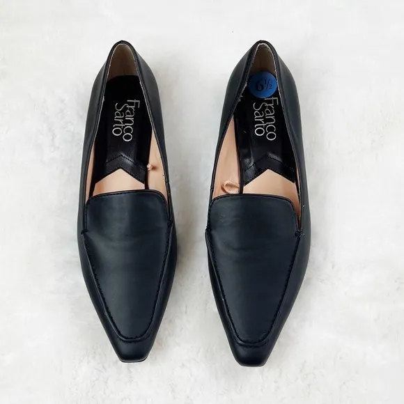 NEW Franco Sarto Belamour Faux Leather Pointed Toe Loafers in Black