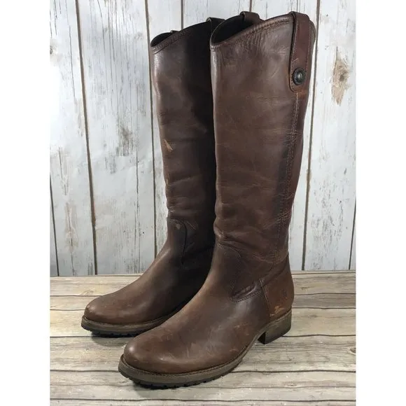 NEW Frye Melissa Tall Riding Boots Womens Size 6.5 Cognac Leather Pull On Brown