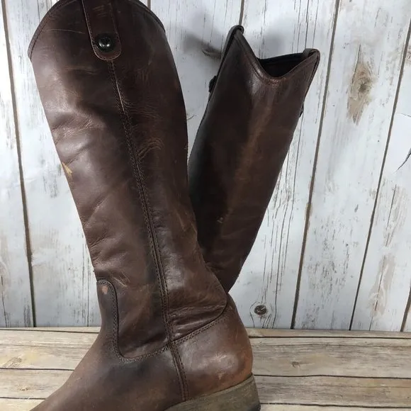 NEW Frye Melissa Tall Riding Boots Womens Size 6.5 Cognac Leather Pull On Brown