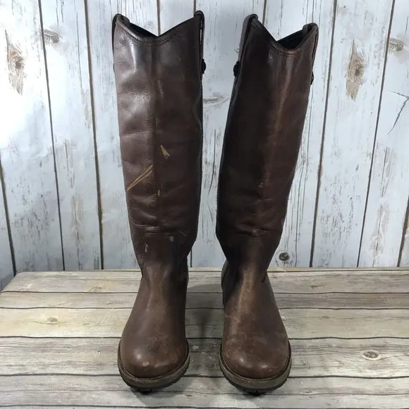 NEW Frye Melissa Tall Riding Boots Womens Size 6.5 Cognac Leather Pull On Brown