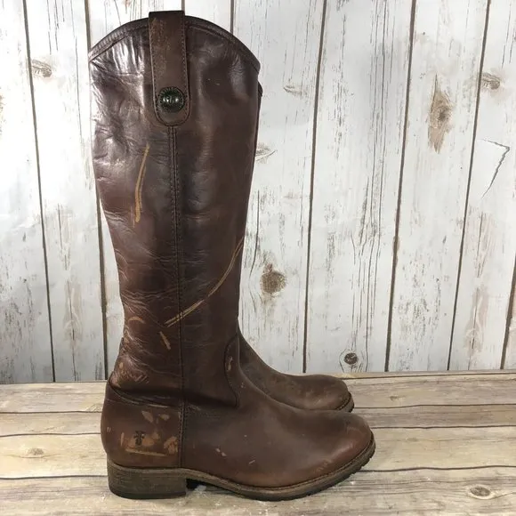 NEW Frye Melissa Tall Riding Boots Womens Size 6.5 Cognac Leather Pull On Brown