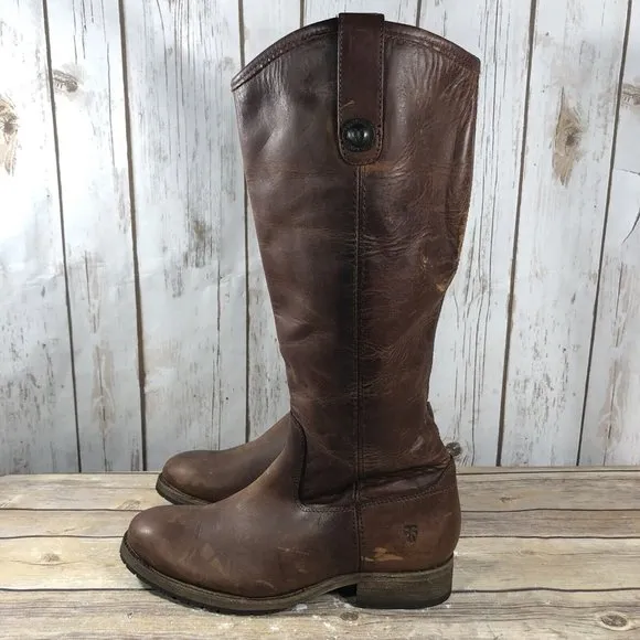 NEW Frye Melissa Tall Riding Boots Womens Size 6.5 Cognac Leather Pull On Brown