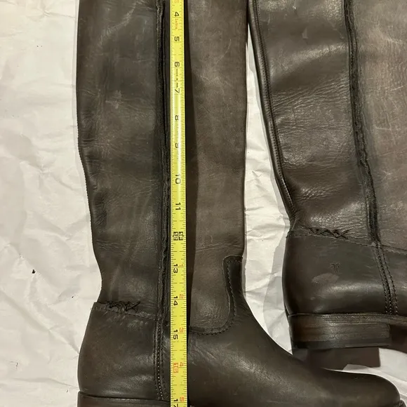 NEW FRYE Womens Cara Pull-On Tall Extended Leather Boots Smoky Gray