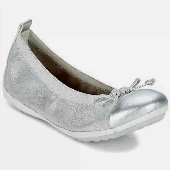 NEW GEOX girls piuma leather ballet flats in silver