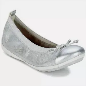 NEW GEOX girls piuma leather ballet flats in silver