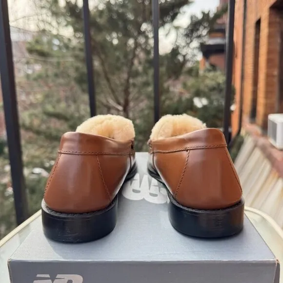 NEW GH Bass Whitney Cozy Weejuns Loafers Shoes Shearling Fleece Brown Leather