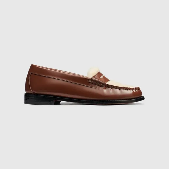 NEW GH Bass Whitney Cozy Weejuns Loafers Shoes Shearling Fleece Brown Leather