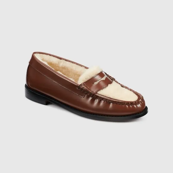 NEW GH Bass Whitney Cozy Weejuns Loafers Shoes Shearling Fleece Brown Leather