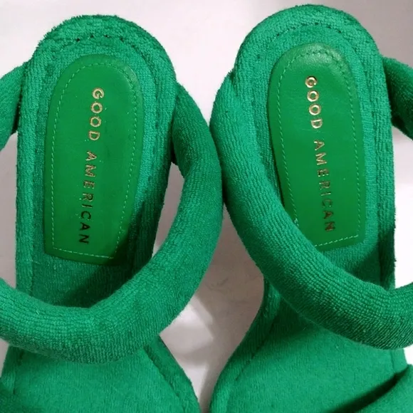 NEW Good American Women's Green Terry Slip On Square Toe High Heel Sandals US 9