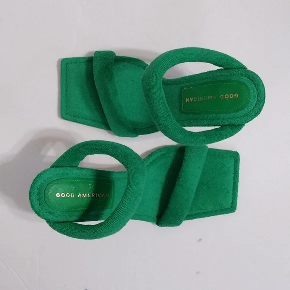 NEW Good American Women's Green Terry Slip On Square Toe High Heel Sandals US 9