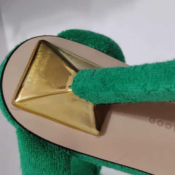 NEW Good American Women's Green Terry Slip On Square Toe High Heel Sandals US 9