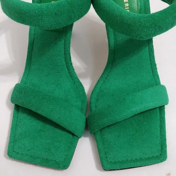 NEW Good American Women's Green Terry Slip On Square Toe High Heel Sandals US 9