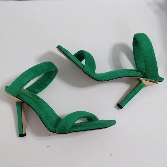 NEW Good American Women's Green Terry Slip On Square Toe High Heel Sandals US 9