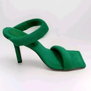 NEW Good American Women's Green Terry Slip On Square Toe High Heel Sandals US 9