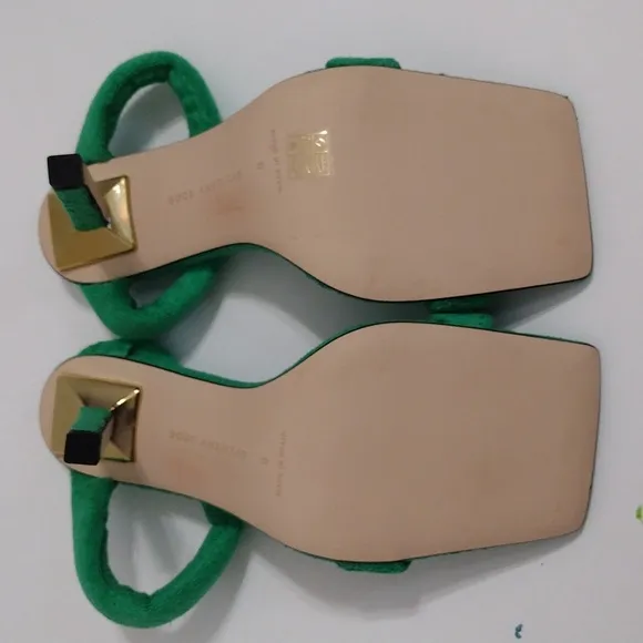 NEW Good American Women's Green Terry Slip On Square Toe High Heel Sandals US 9