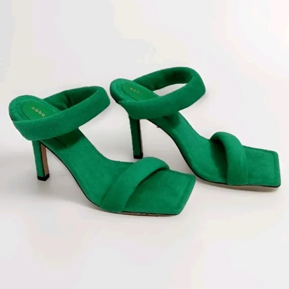 NEW Good American Women's Green Terry Slip On Square Toe High Heel Sandals US 9