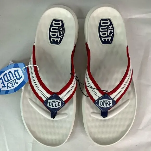 New! Hey Dude Myers Americana White Flip Fop Men's Sandals Various Sz M10