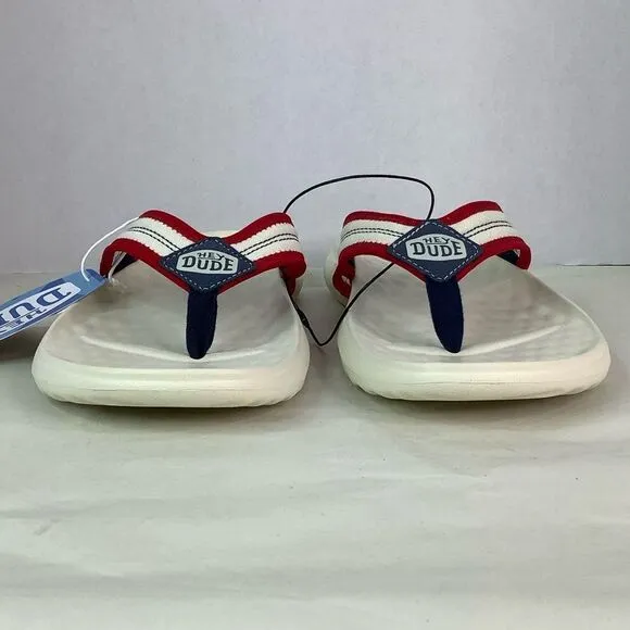 New! Hey Dude Myers Americana White Flip Fop Men's Sandals Various Sz M10