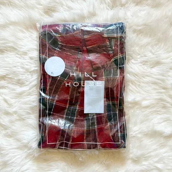 New! HILL HOUSE Ellie Nap Plaid Midi Dress in Red Tartan