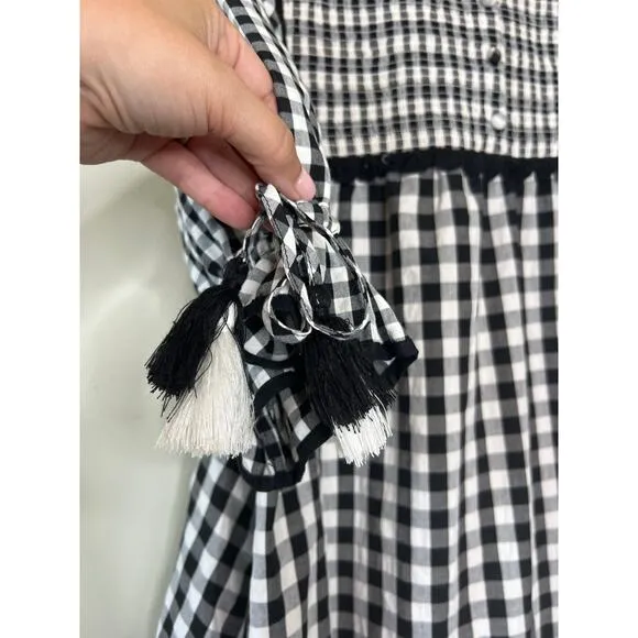 NEW Hunter Bell Megan Gingham Smocked Puff Sleeve Black &amp; White Mini Dress