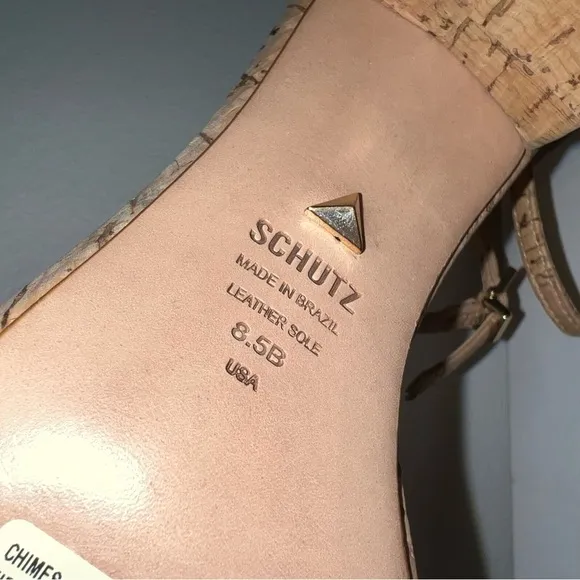 New In The Box Schutz Bebethy Cork Ankle Strap Heel Sandals Natural Size 8.5