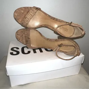 New In The Box Schutz Bebethy Cork Ankle Strap Heel Sandals Natural Size 8.5