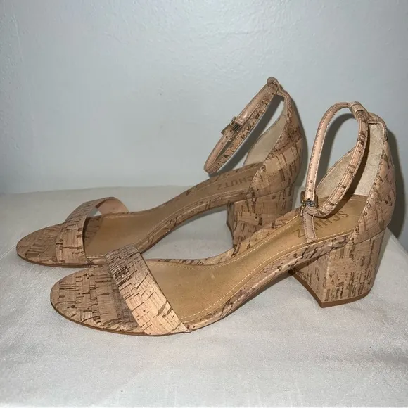 New In The Box Schutz Bebethy Cork Ankle Strap Heel Sandals Natural Size 8.5