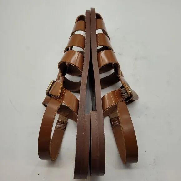 New J Crew womens Fisherman Shiny Spazzolato Leather Ankle Strap Sandals Size 10