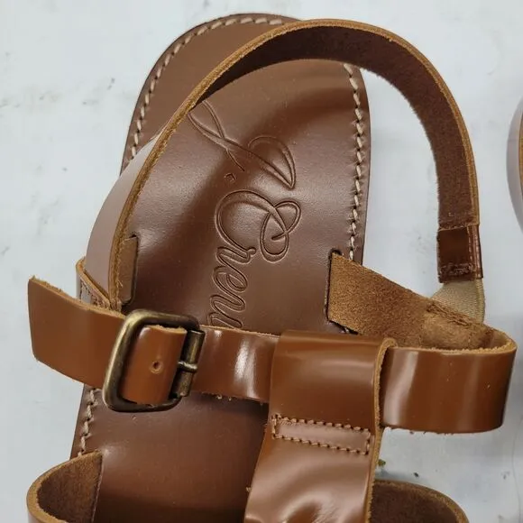 New J Crew womens Fisherman Shiny Spazzolato Leather Ankle Strap Sandals Size 10