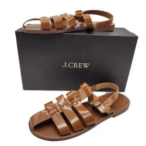 New J Crew womens Fisherman Shiny Spazzolato Leather Ankle Strap Sandals Size 10