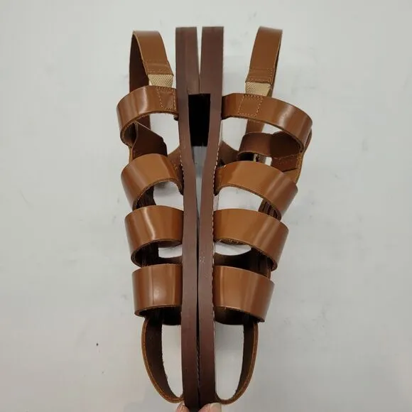 New J Crew womens Fisherman Shiny Spazzolato Leather Ankle Strap Sandals Size 10