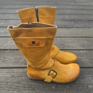 NEW Jafa Mustard Yellow Tan Buckle Pocket Leather Boots Sz 37