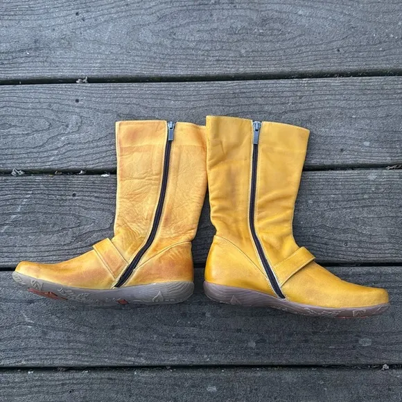 NEW Jafa Mustard Yellow Tan Buckle Pocket Leather Boots Sz 37