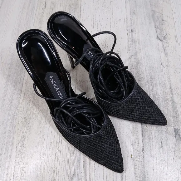 NEW Jessica Rich Women's Exotic Black Ankle Wrap High Heeled Sandals #643