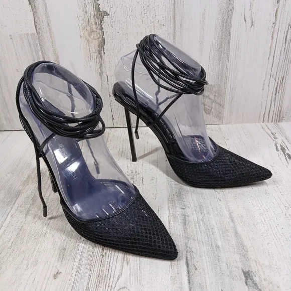 NEW Jessica Rich Women's Exotic Black Ankle Wrap High Heeled Sandals #643