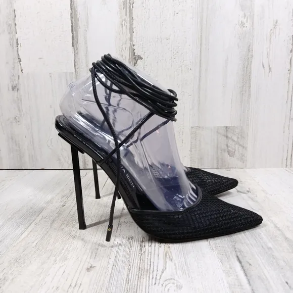 NEW Jessica Rich Women's Exotic Black Ankle Wrap High Heeled Sandals #643