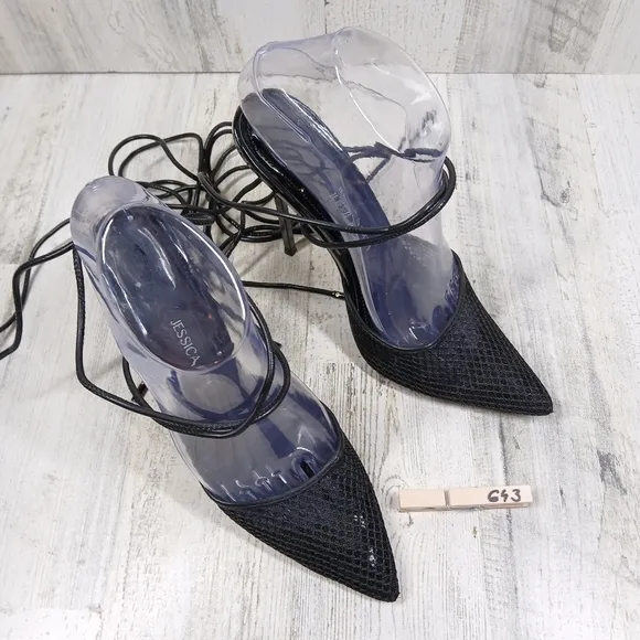 NEW Jessica Rich Women's Exotic Black Ankle Wrap High Heeled Sandals #643