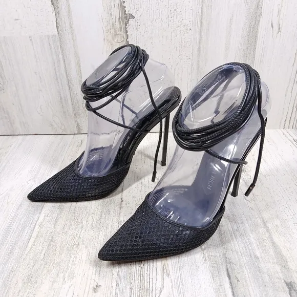 NEW Jessica Rich Women's Exotic Black Ankle Wrap High Heeled Sandals #643