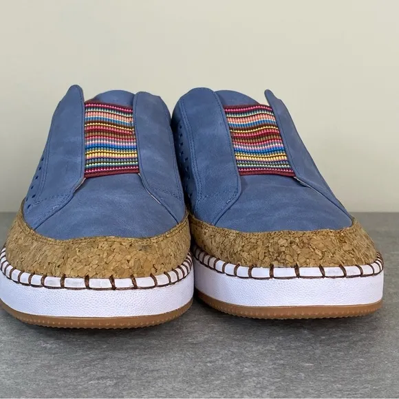 NEW JITUUE  Blue Faux Suede &amp; Cork Womens Boat Sneakers, Candy Stripe EU42, 10US
