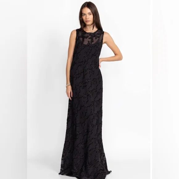 NEW! Johnny Was Black Label FLOWER JACQUARD MAXI DRESS Black Maxi Size Small NWT