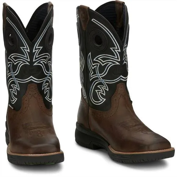 NEW JUSTIN BOOTS men's nitread waterproof toffee boot in brown/black
