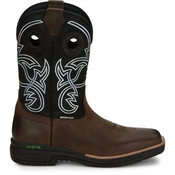 NEW JUSTIN BOOTS men's nitread waterproof toffee boot in brown/black