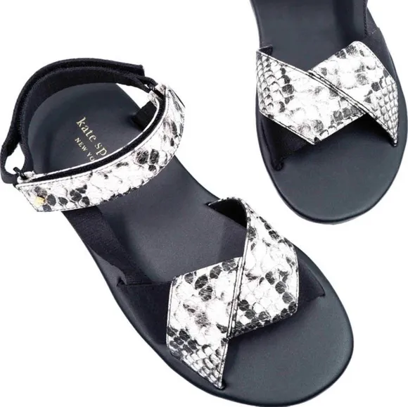 NEW Kate Spade Dotty Embossed Snakeskin Sandals in Black/White