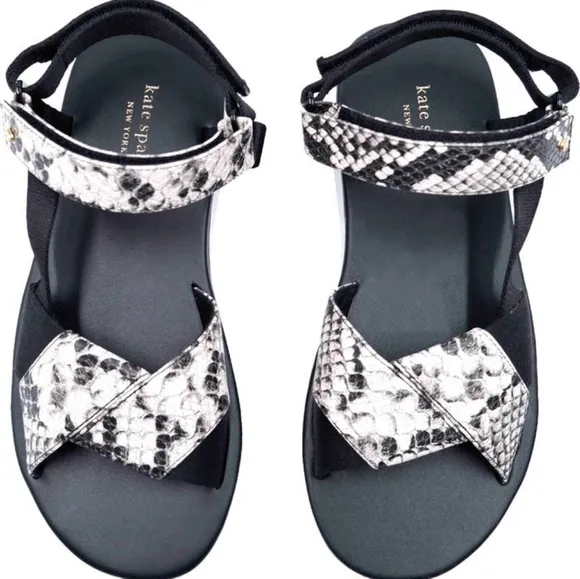 NEW Kate Spade Dotty Embossed Snakeskin Sandals in Black/White