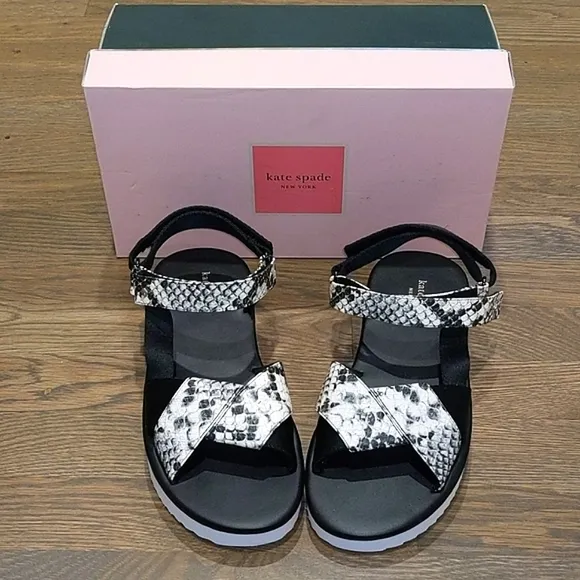 NEW Kate Spade Dotty Embossed Snakeskin Sandals in Black/White