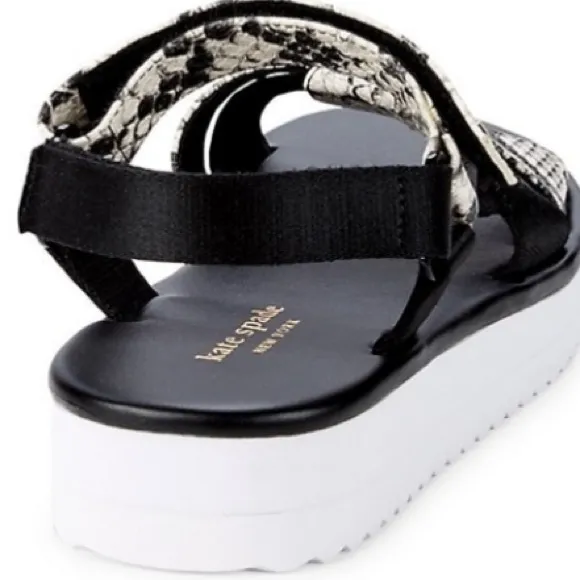 NEW Kate Spade Dotty Embossed Snakeskin Sandals in Black/White