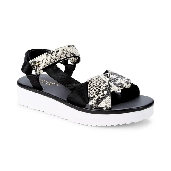 NEW Kate Spade Dotty Embossed Snakeskin Sandals in Black/White